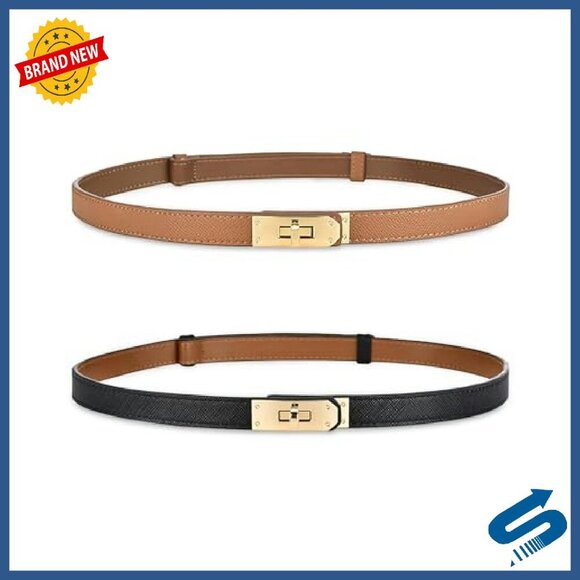 Skinny Leather Belt with Adjustable Silver Turn-Lock Buckle for Dresses Jeans main image 6